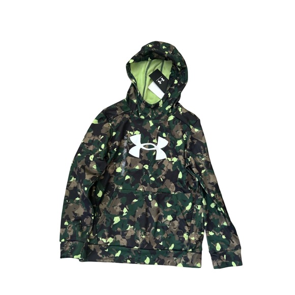 Under Armour Hoodie Camo Pullover Sweatshirt Logo Green Kids Size Large - Picture 1 of 2